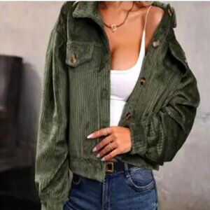 ✨NEW✨ Women's Soft Corduroy Casual Long Sleeve Jacket - Army Green - L (2)